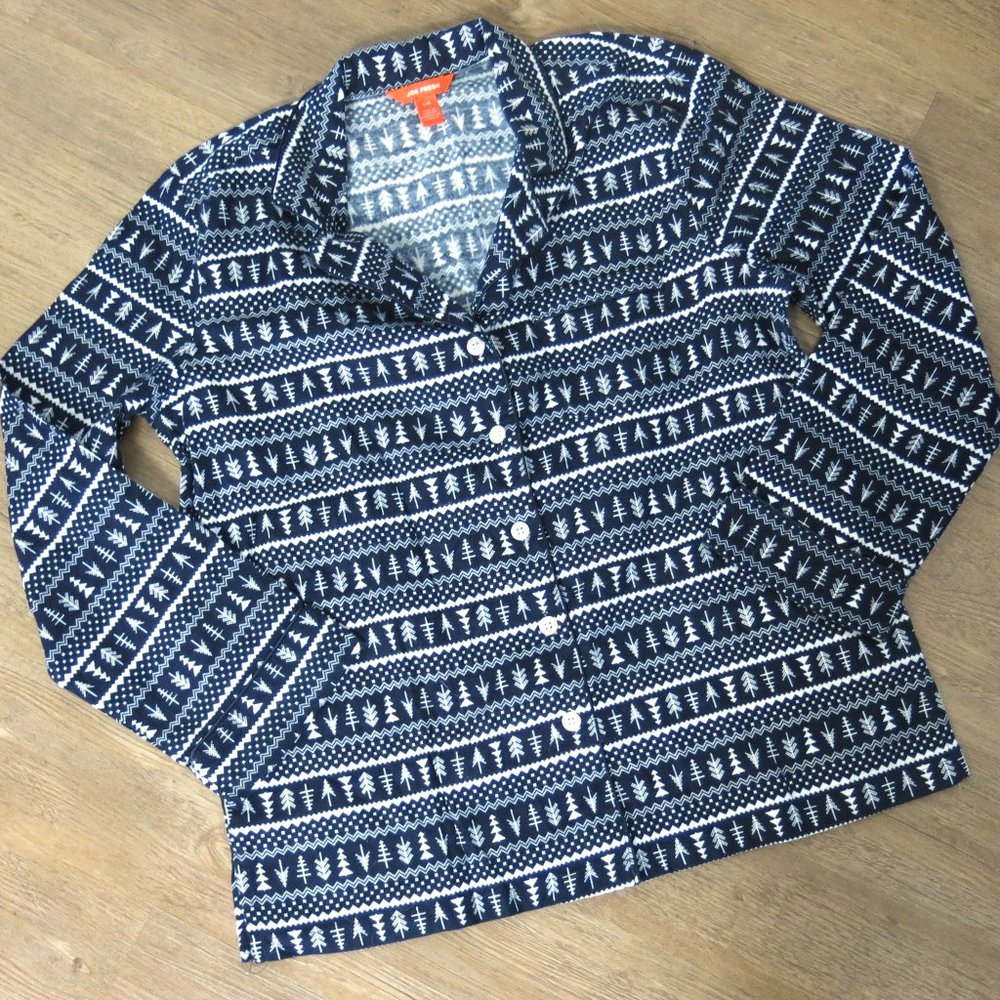Joe Fresh Flannel Pajama Top Blue and White Print